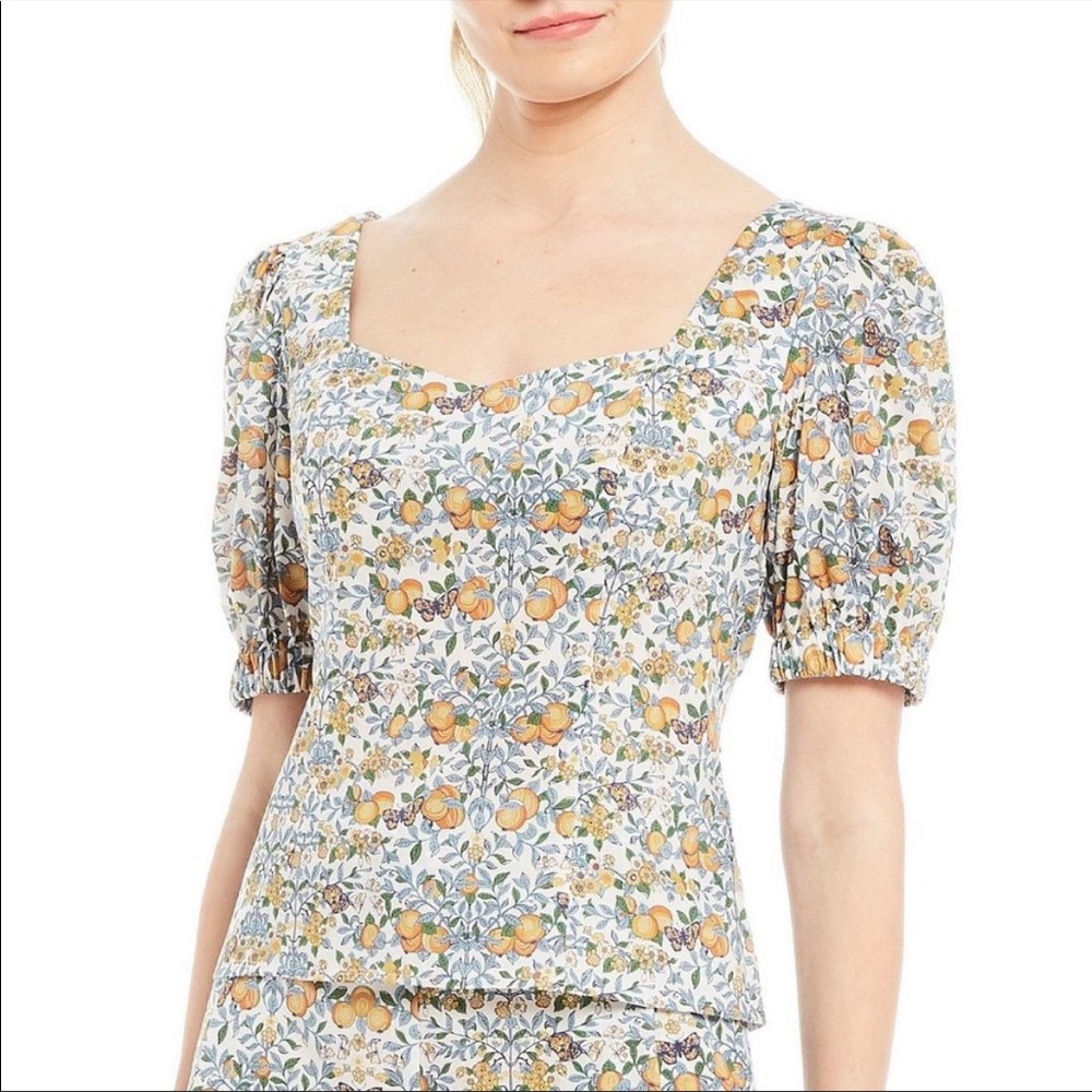 Antonio Melani Liberty Floral Puff Sleeved "Ellie" Top with Sweetheart Neckline